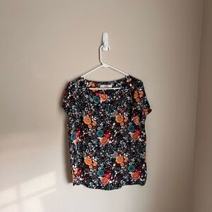 LOFT Floral Blouse - Black, Red, Orange, Blue
